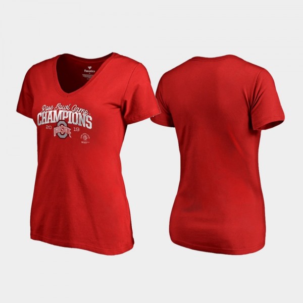 Ohio State Buckeyes Women's Rose Bowl Flea Flicker V-Neck 2019 Scarlet Champions College Football T-Shirt 2404XIAJ1